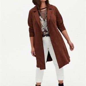 Torrid Chocolate Brown Faux suede Longline Trench Jacket  size 3